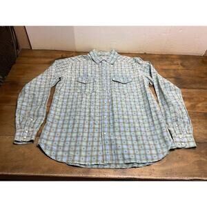 Ryan Michael Linen-Blend Pearl Snap Southwestern Long Sleeve Shirt Size Large